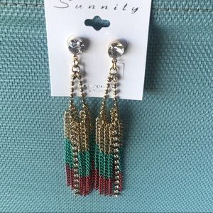 Colorful Teal Coral Ombré Chains Crystal Earrings